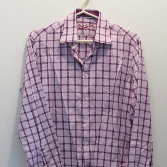 Robert Graham Shirt Purple Checks Diamond Shell Flip Cuffs Medium Never Worn EUC - Picture 2 of 13